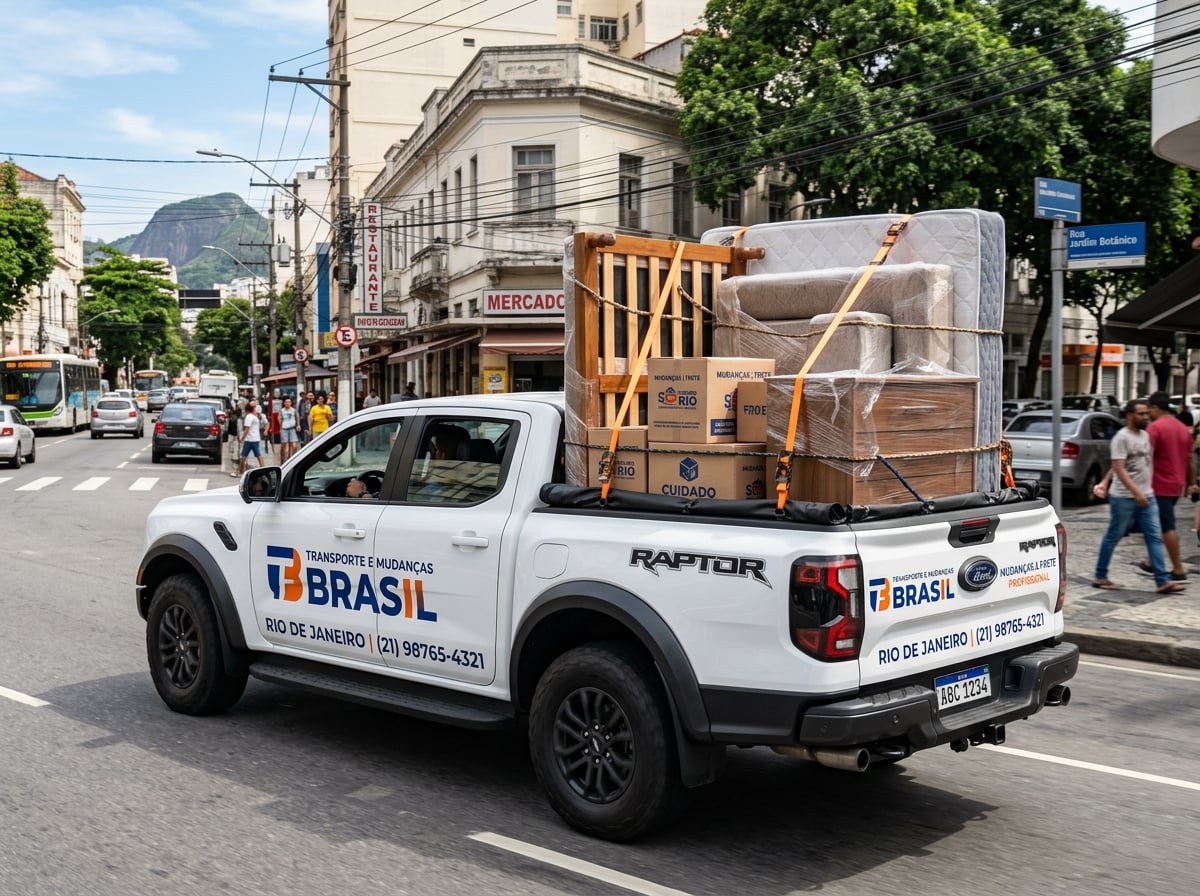 Picape carregada com carga e móveis para frete