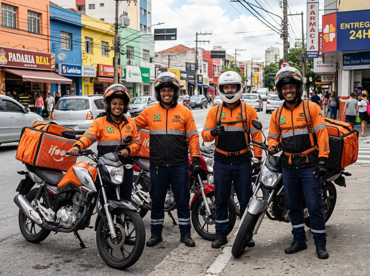 Equipe de motoboys da Veloz 4 Hub